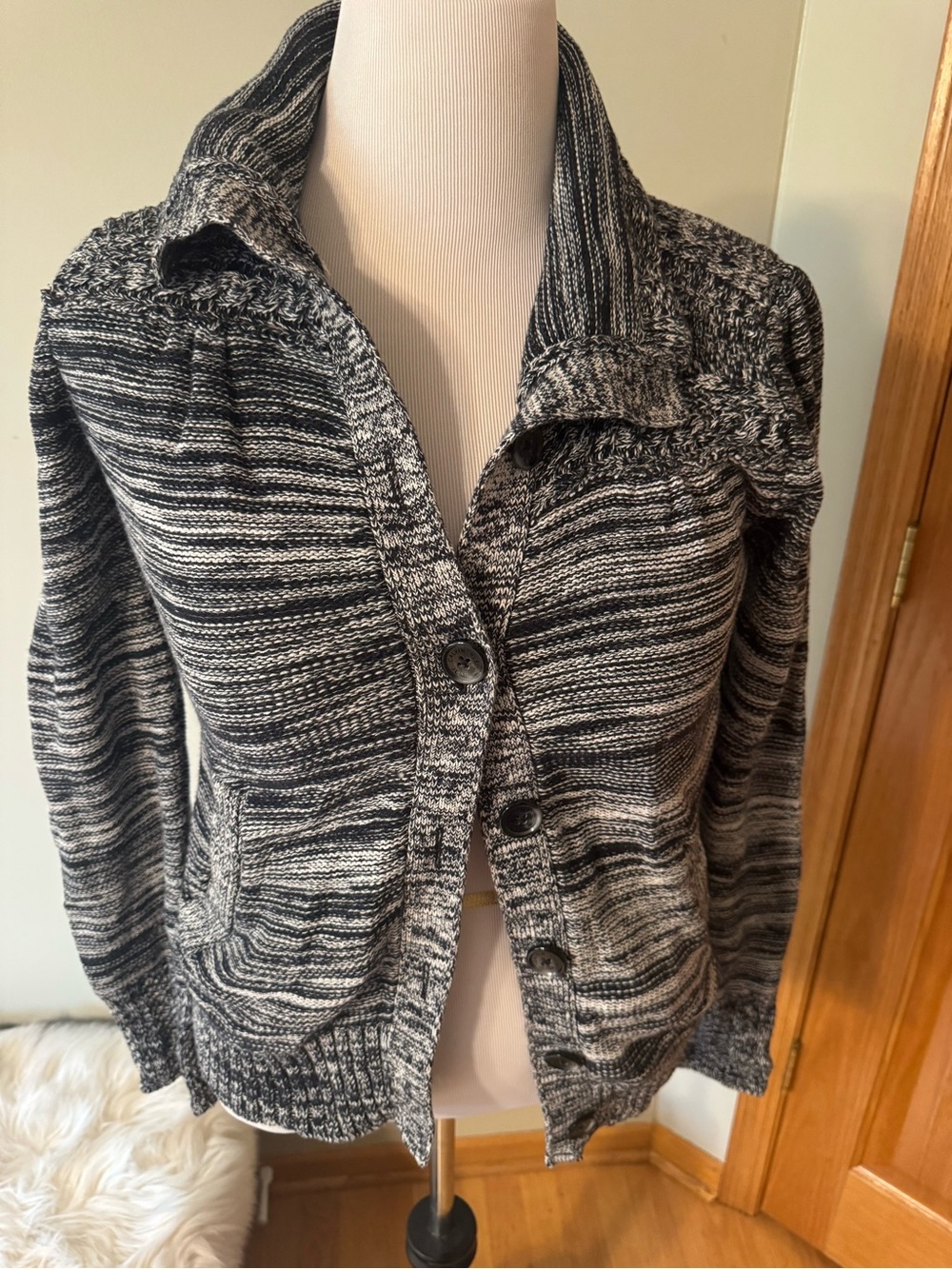 Calvin Klein Jeans Black & White Marled Knit Cardigan